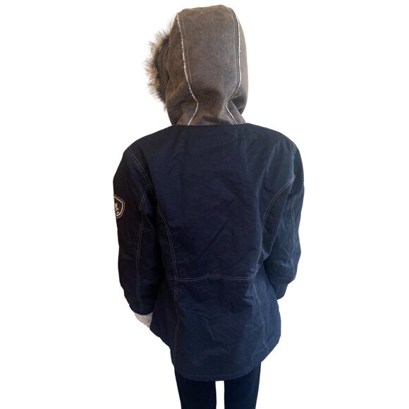 NWT Kuhl Arktik Waxed Jacket L Faux Fur Sherling Fleece Hooded Raven $349 Black - Picture 12 of 17